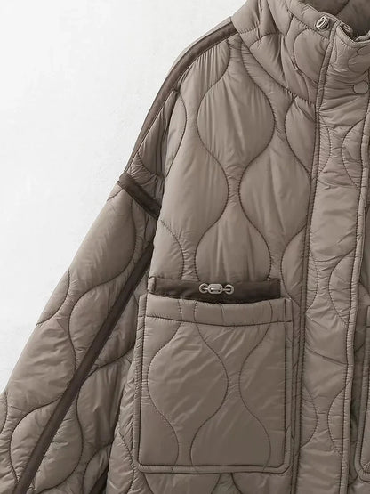 TRAFZA 2024 New Women Fashion Coat Long Sleeve Jackets With Drawstring Versatile Hight Street Outerwear Female Mujer Winter Coat