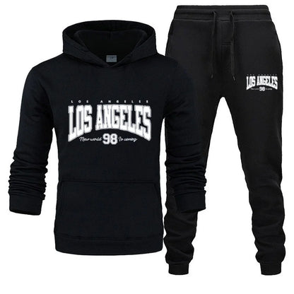 Autumn and winter unisex fashionable casual hooded sweatshirt and pants 2-piece set, warm and sporty brand printed set