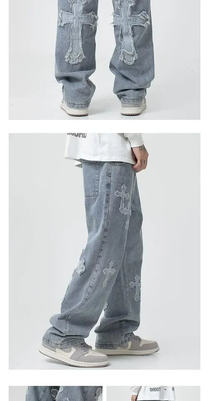 Autumn Fashion Trousers Cross Denim Pants Streetwear Hip Hop Low Rise Baggy Jeans For  Korean Y2k Women Cargo Pants
