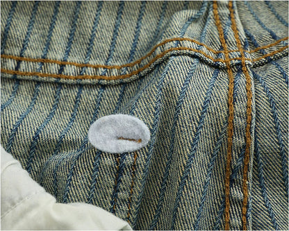 Heavy chunky jeans men vintage do old wash dark vertical texture of loose straight leg denim pants