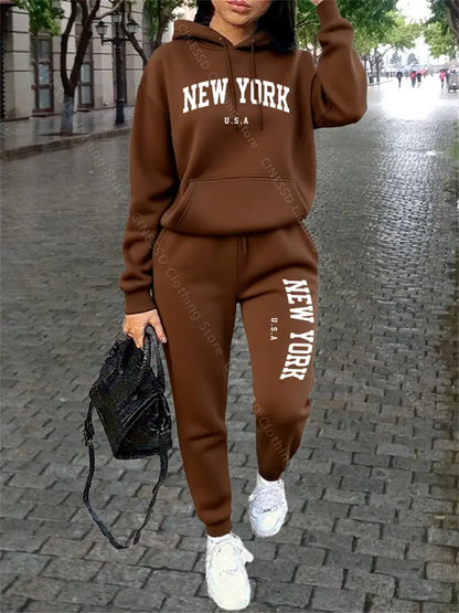 NEW YORK Women Sweatsuit Autumn Winter Two Piece Set Hoodie Pants High quality Loose Fashion Streetwear Ladies Tracksuit Outfits