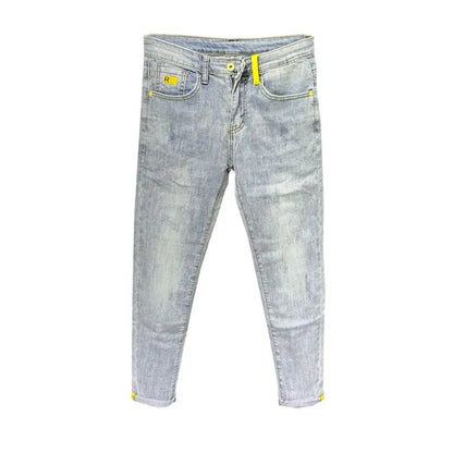 Summer Autumn Korean Designer Luxury Clothing Embroidered Slim Pencil Jeans Men Vintage Washed Casual Streetwear Cotton Trousers