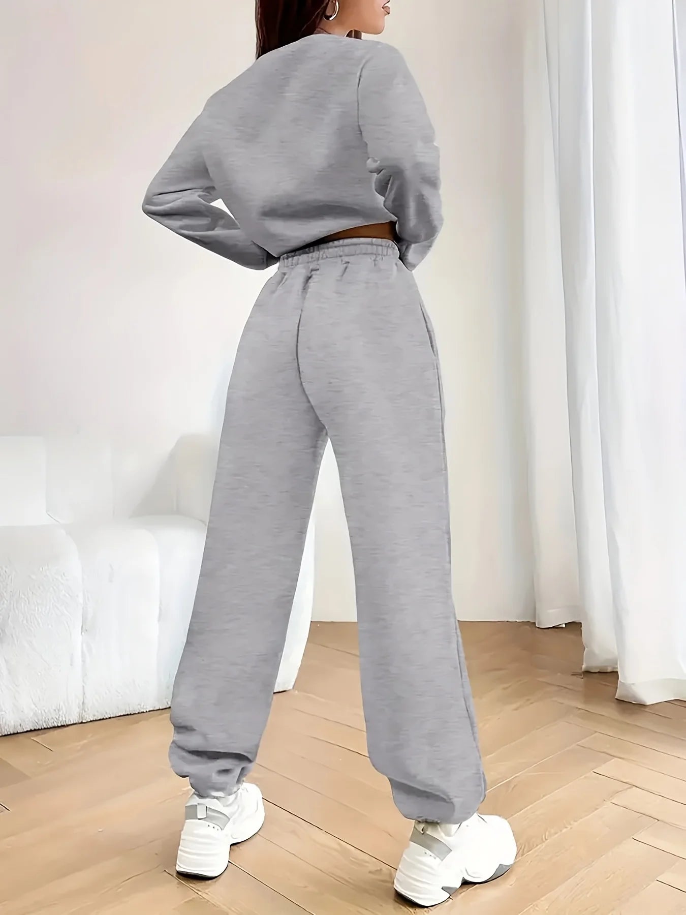 Women's Autumn/Winter Hip Hop Casual Street Paris French Pattern Printed Round Neck Sweatshirt+Sweatpants Warm Set