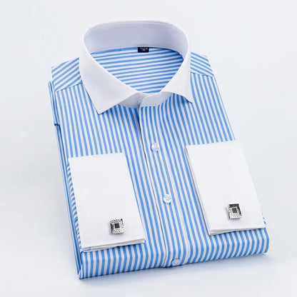 2023 French Cufflinks Suit Collar Korean Version Slim Fitting Shirt Long Sleeve Men's Tuxedo Party Wedding  Shirts
