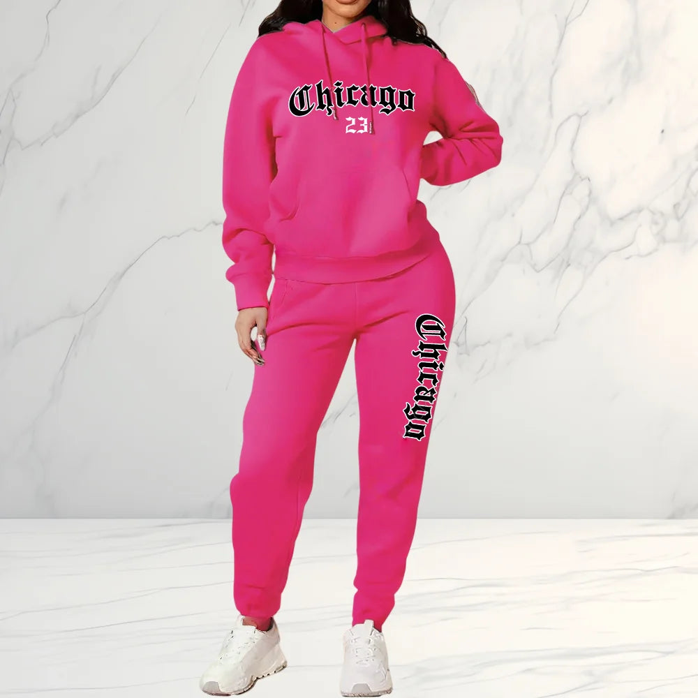 2025 Women's Letter Print Hoodie & Pants 2 Piece Set, Casual Sportswear Tracksuit for Streetwear Fashion and Daily Outerwear