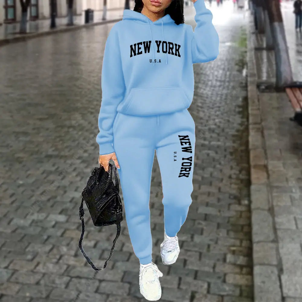 NEW YORK Women's Tracksuit Autumn Winter Hoodies Trousers 2PCS Suit Sports Jogging Street High quality Clothes Women Pants Sets