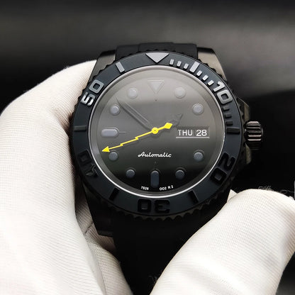 40mm Dress Mechanical Men's Automatic Watch Black PVD Case Sapphire Glass Japan NH36 Movement Rubber Strap