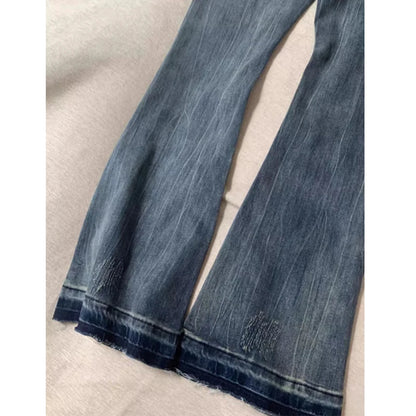 Women's Blue Baggy Flare Jeans Vintage Korean Low Waist Cowboy Pants Harajuku Denim Trousers 90s Aesthetic Y2k Emo 2000s Clothes