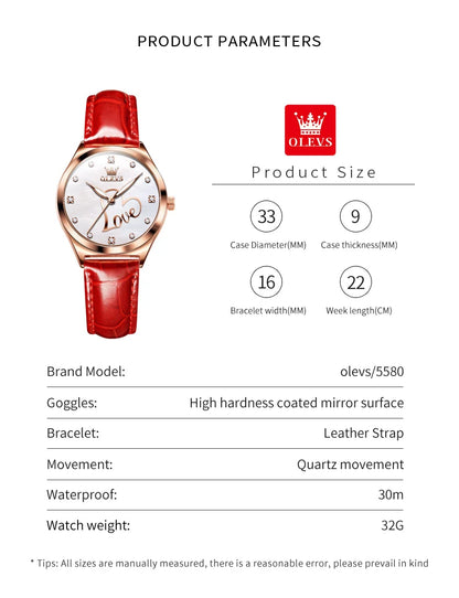 OLEVS Brand Watch Heart Shaped Waterproof Women's Quartz Watch 5580