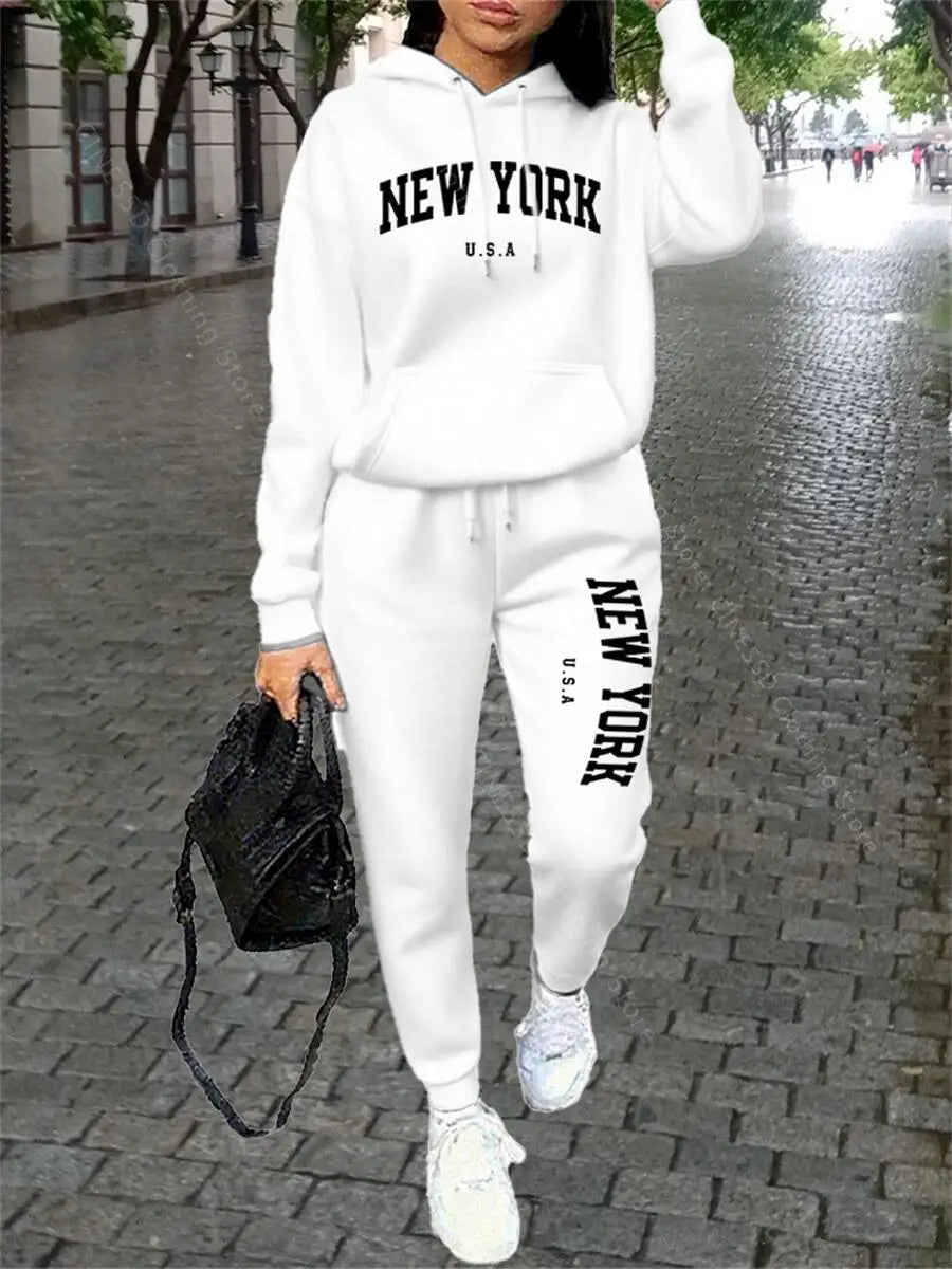 NEW YORK Women Sweatsuit Autumn Winter Two Piece Set Hoodie Pants High quality Loose Fashion Streetwear Ladies Tracksuit Outfits