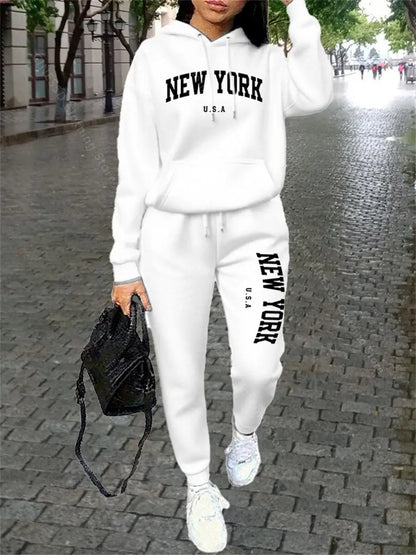 NEW YORK Women Sweatsuit Autumn Winter Two Piece Set Hoodie Pants High quality Loose Fashion Streetwear Ladies Tracksuit Outfits