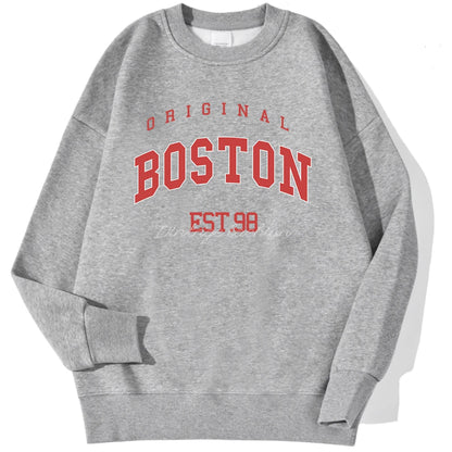 Original Boston Est.98 Street Letter Print Sweatshirt For Men Autumn Casual Hoodie O-Neck Soft Pullover Street Trend Clothes