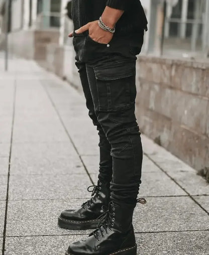 2024 Men Jeans Pencil Pants Cargo Denim Solid Ankle Length Washing Punk Mid Waist Sheath Gothic Slight Strech High Street