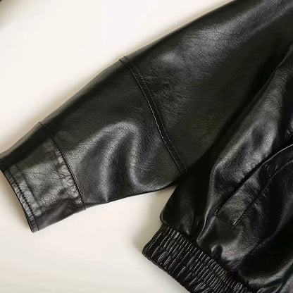 2024 Autumn New Women's Clothing European and American Style French Design Fashionable Versatile Textured Leather Jacket