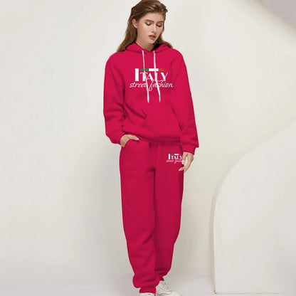 Womens Pants Suit Print Casual Hooded Sweatshirt Set Sports Jogging Woman Clothing AutumnWinter Office Home Tracksuit Street y2k