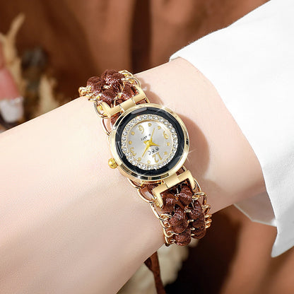 Women's Watch Fashion Rhinestone Braided Rope Bracelet Quartz Watches