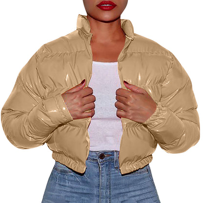 Womens Parkas With Hoods Cotton Coat Shiny Metal Short Cotton Coats Winter Jacket  Winter Clothes Women  manteau femme hiver