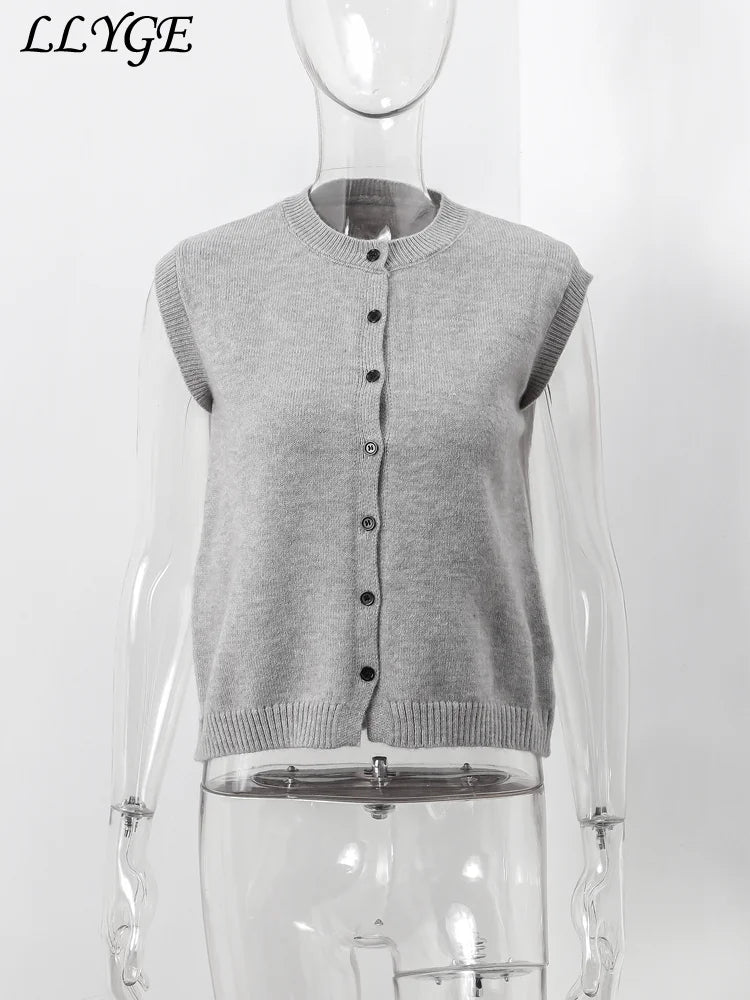 Casual Knitted Single Breasted Vest Women Loose Solid O Neck Sleeveless Female Waistcoat 2024 Autumn Lady All-match Streetwear