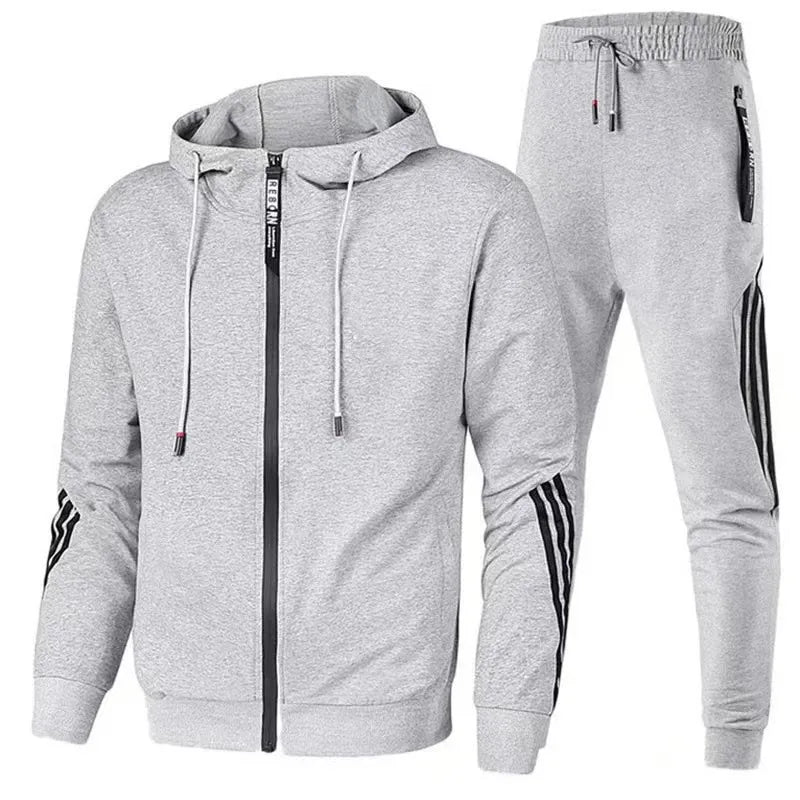Men's Winter Tracksuit Set, Solid Color Hoodies and Drawstring Sweatpants, Loose Fit Leisure Sportswear Suit