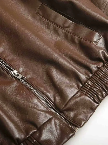 2024 Autumn New Women's Clothing European and American Style French Design Fashionable Versatile Textured Leather Jacket