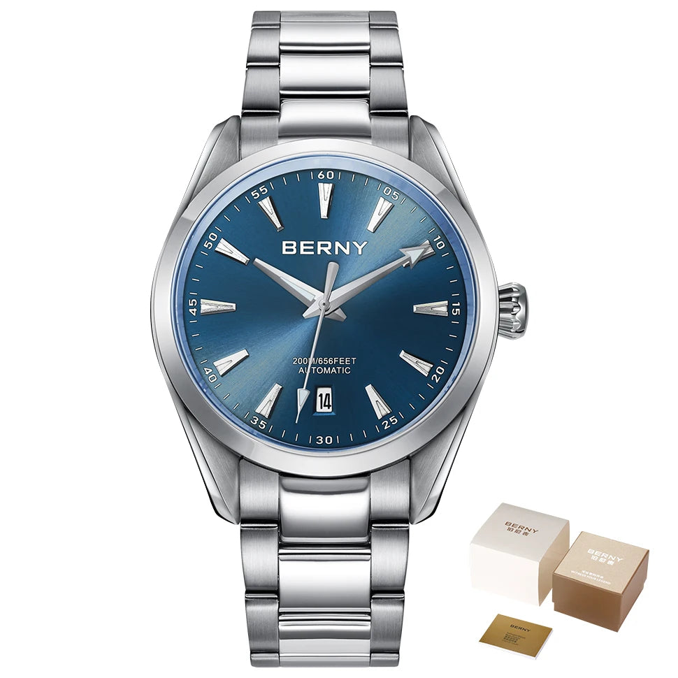 BERNY Automatic Watch for Men AR Sapphire BERNY NH35 Mechanical Male Wristwatch Stainless Steel Luxury 20ATM Waterproof Watches