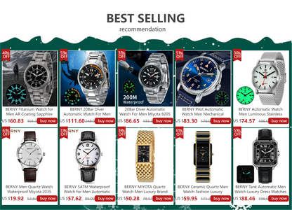 BERNY Automatic Watch for Men AR Sapphire BERNY NH35 Mechanical Male Wristwatch Stainless Steel Luxury 20ATM Waterproof Watches