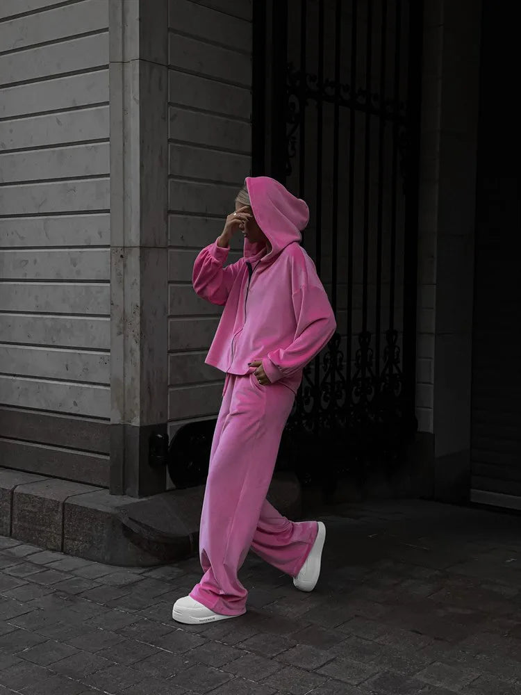 Two Piece Sets Women Matching Sets Tracksuit Jogger Y2k Autumn Winter Sports Elastic Waist Streetwear Pants Sweatshirts Pant Set
