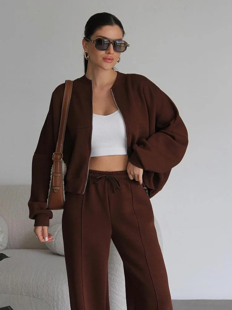 Autumn Winter Jacket Pant Two Piece Sets Women Pant Set Tracksuit Jogger Y2k Sweatshirts Sports Elastic Waist Pants Matching Set