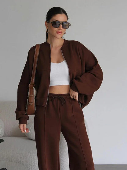 Autumn Winter Jacket Pant Two Piece Sets Women Pant Set Tracksuit Jogger Y2k Sweatshirts Sports Elastic Waist Pants Matching Set