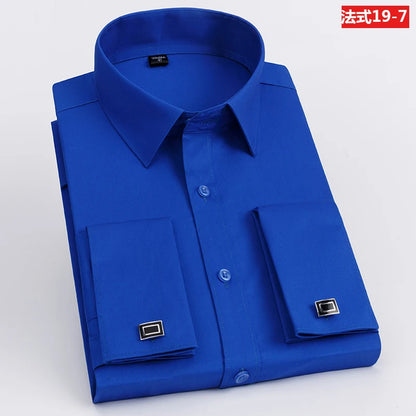 2023 French Cufflinks Suit Collar Korean Version Slim Fitting Shirt Long Sleeve Men's Tuxedo Party Wedding  Shirts