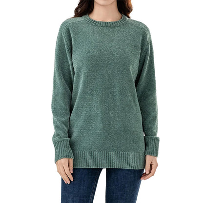 Chenille Sweater for Women O Neck Pullovers Ribbed Cuff Long Sleeve Knitted Tops Women Solid Sweater 2024 Cozy Sweaters Jumpers