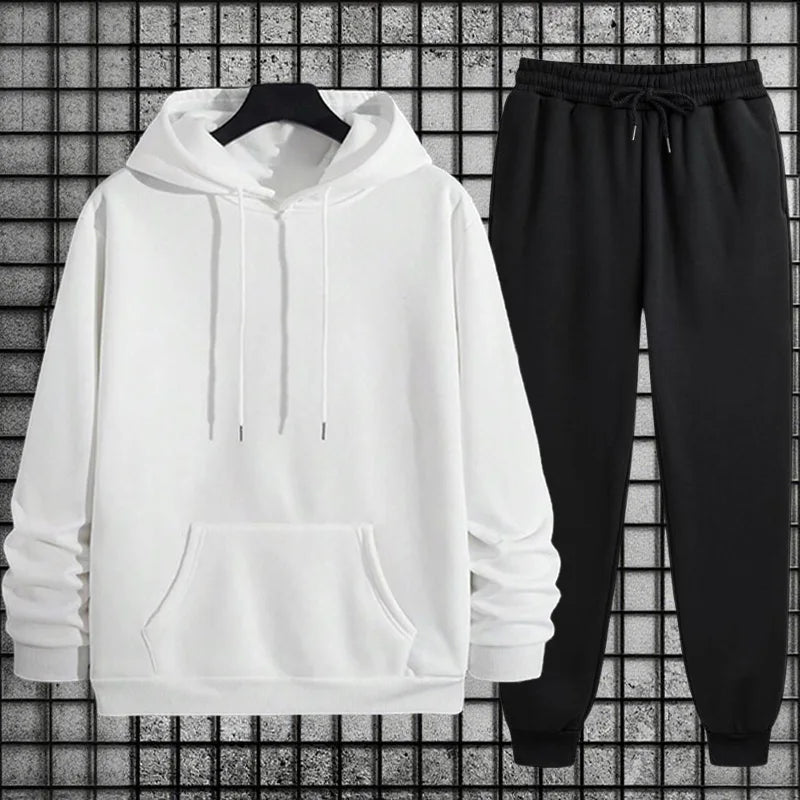 New Mens Tracksuit Solid Color Casual Sweatshirt Streetwear Sports Jogging Man Clothing Autumn Winter Single Piece Hoodies Pants