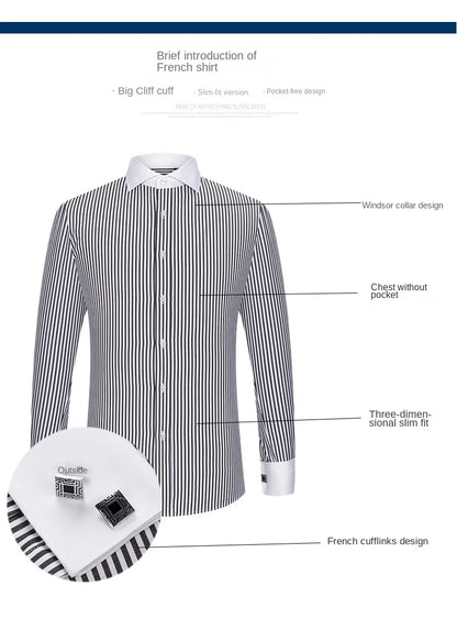 2023 French Cufflinks Suit Collar Korean Version Slim Fitting Shirt Long Sleeve Men's Tuxedo Party Wedding  Shirts