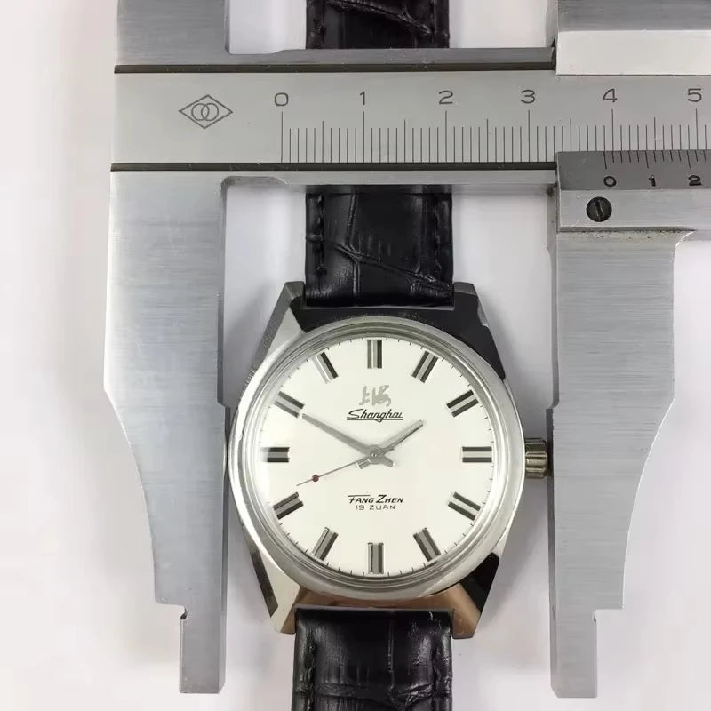 Shanghai Manual Mechanical Watch for Men Hand Wind Wristwatch Original Reloj Business Man Black Leather Old Orologio Male Clock