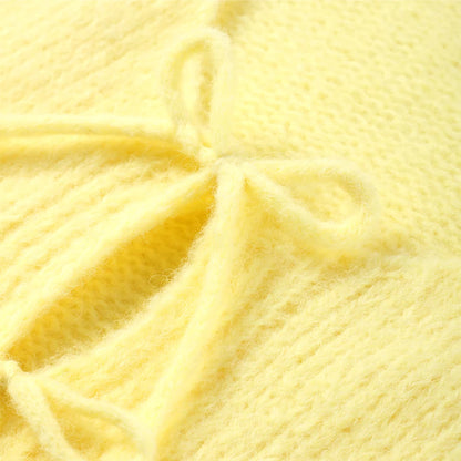 Bow Lace Up Hollow Out Knitted Cardigan  for Women