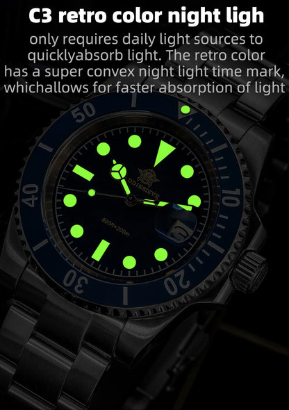 ADDIESDIVE New Watch For Men Quartz Wristwatch Ceramic Bezel Diving 200m Retro C3 Luminous 41mm Automatic Date Diver Men's Watch