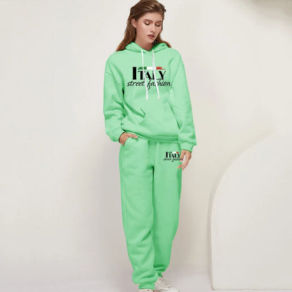 Womens Pants Suit Print Casual Hooded Sweatshirt Set Sports Jogging Woman Clothing AutumnWinter Office Home Tracksuit Street y2k