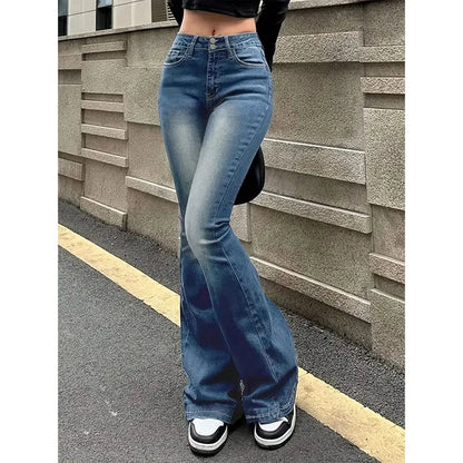 Women Fashion Streetwear Designer Classic Jeans Female High Waist Bell Bottom Trousers Female Aesthetic Gray Goth Flare Pants