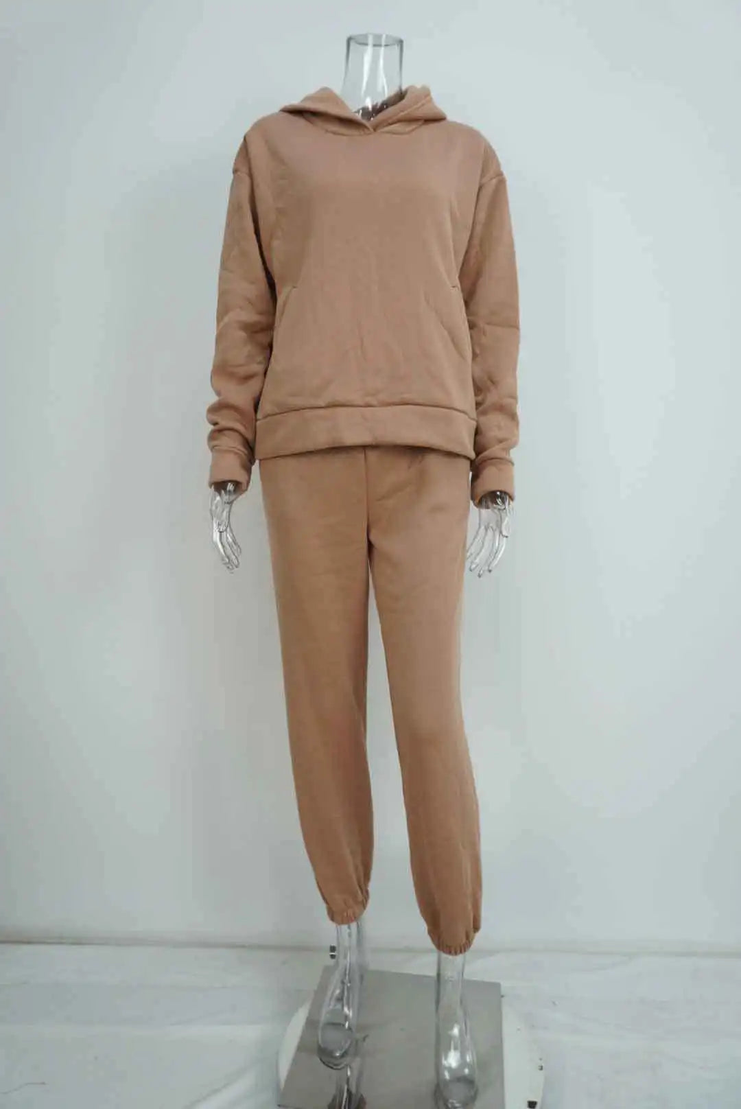 Autumn Winter Casual Thickened Sports Hooded Sweatshirt Trousers Suit Women's Fashion Loose Pocket Female Trousers 2 Pieces Set