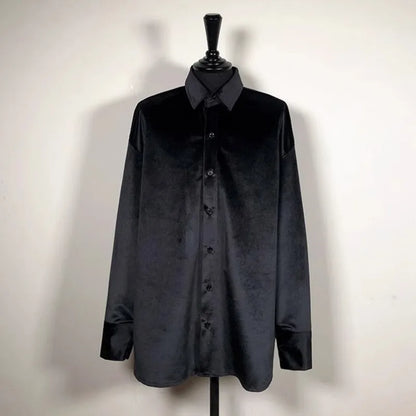 Velvet Shirt Men 2024 Autumn New Vintage Long Sleeve Casual Shirts Fashion Streetwear All-Matching Solid Bottoming Blouses
