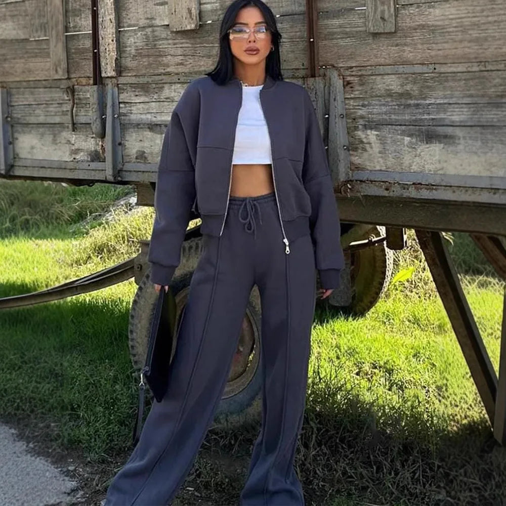 Autumn Winter Jacket Pant Two Piece Sets Women Pant Set Tracksuit Jogger Y2k Sweatshirts Sports Elastic Waist Pants Matching Set