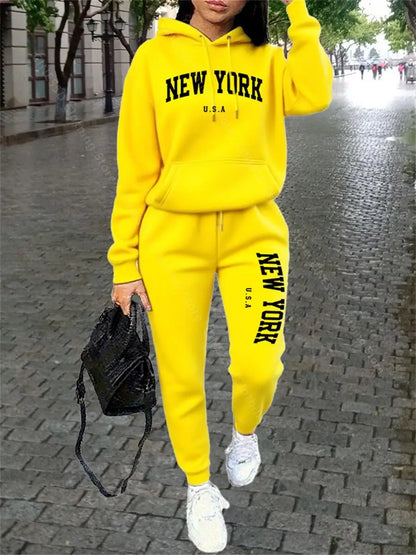 NEW YORK Women Sweatsuit Autumn Winter Two Piece Set Hoodie Pants High quality Loose Fashion Streetwear Ladies Tracksuit Outfits