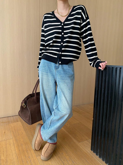 Curved Knife Cut Wide Leg Loose Jeans Look Slimmer 2024 Autumn Denim Pant