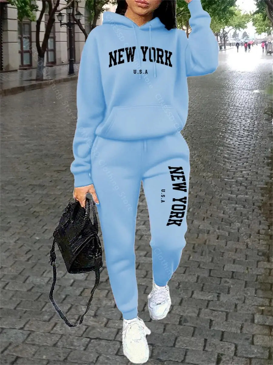 NEW YORK Women Sweatsuit Autumn Winter Two Piece Set Hoodie Pants High quality Loose Fashion Streetwear Ladies Tracksuit Outfits