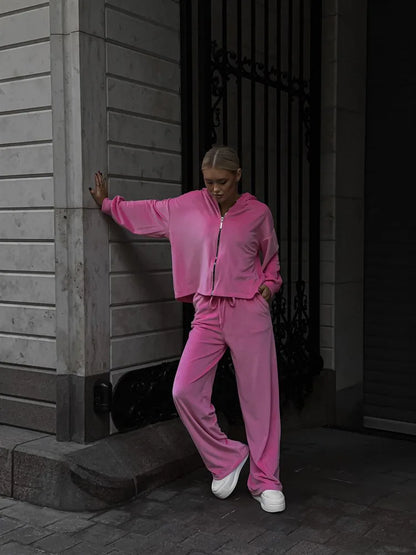 Two Piece Sets Women Matching Sets Tracksuit Jogger Y2k Autumn Winter Sports Elastic Waist Streetwear Pants Sweatshirts Pant Set