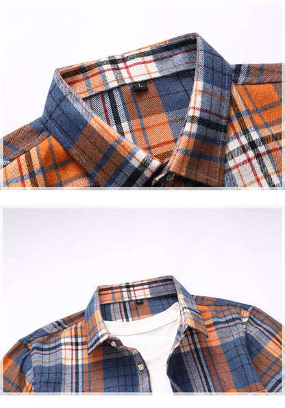 Striped Plaid Short-sleeved Shirt Men's Single-breasted Square Collar Cotton Shirts Summer Fashion Casual Camisa Men Chemise 7XL