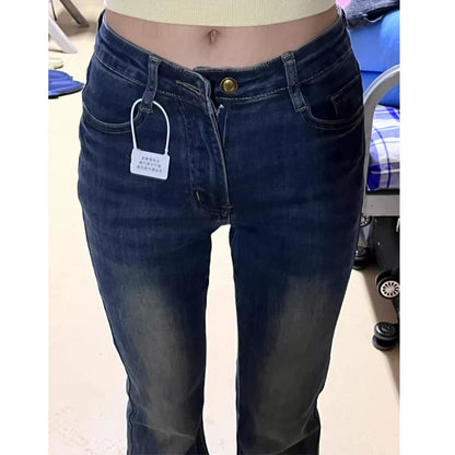 Women's Blue Baggy Flare Jeans Vintage Korean Low Waist Cowboy Pants Harajuku Denim Trousers 90s Aesthetic Y2k Emo 2000s Clothes