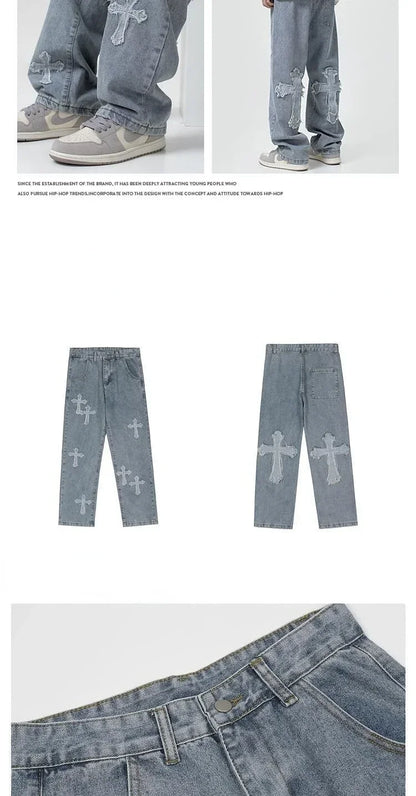 Autumn Fashion Trousers Cross Denim Pants Streetwear Hip Hop Low Rise Baggy Jeans For  Korean Y2k Women Cargo Pants