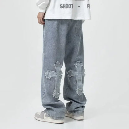 Autumn Fashion Trousers Cross Denim Pants Streetwear Hip Hop Low Rise Baggy Jeans For  Korean Y2k Women Cargo Pants