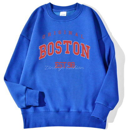 Original Boston Est.98 Street Letter Print Sweatshirt For Men Autumn Casual Hoodie O-Neck Soft Pullover Street Trend Clothes